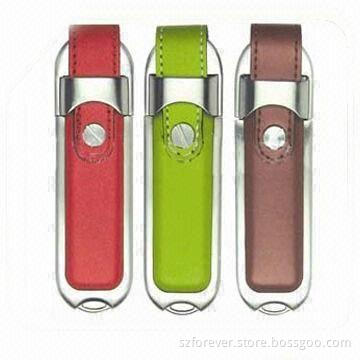 Leather USB Flash Drives with 256MB to 16GB Capacity, Support Hot-swap and Plug-and-play Functions